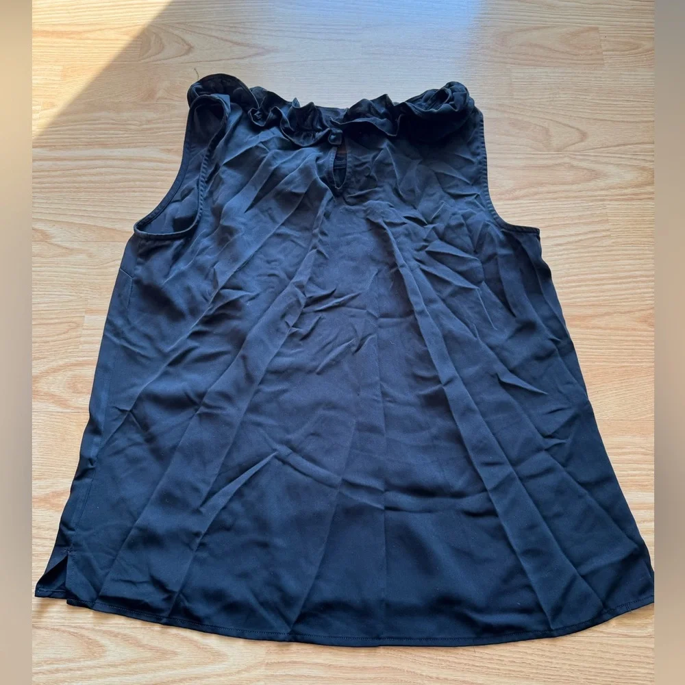Talbots Black Ruffle Neck Blouse chic essential office business classic solid - Picture 4 of 4